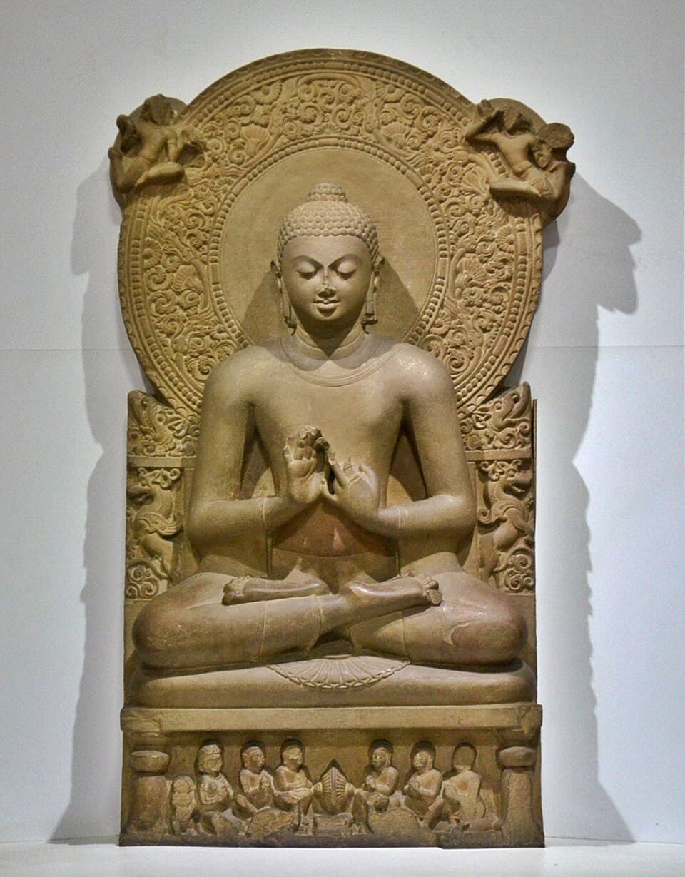 Classical Sarnath sculpture representing Gautama Buddha teaching